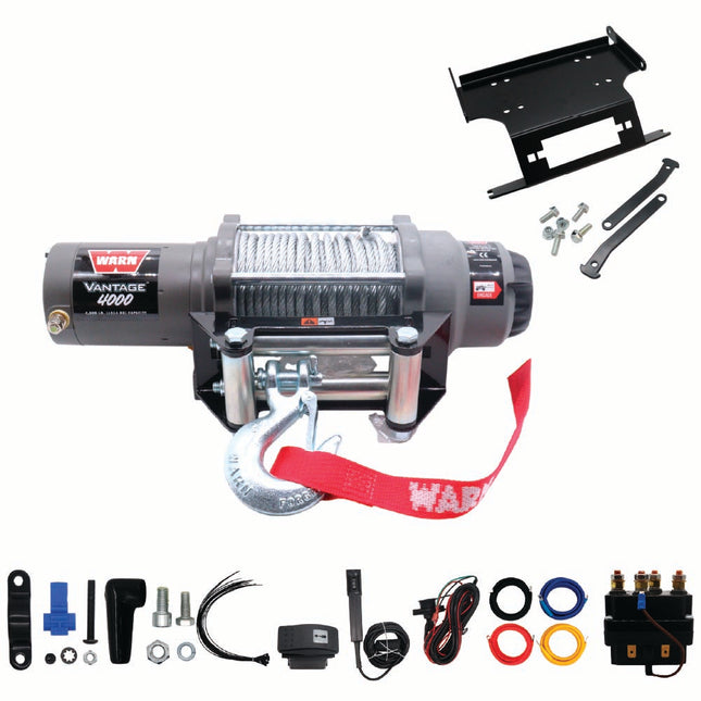 WARN Vantage 4000 Winch with 4,000 lb Pulling Power and WARN  Winch Mounting Kit for 2019–2022 Honda Talon 1000X/1000R UTVs (108214 102600)