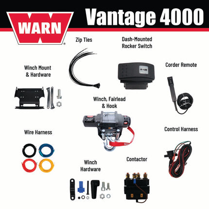 WARN Vantage 4000 Winch with 4,000 lb Pulling Power and WARN  Winch Mounting Kit for 2019–2022 Honda Talon 1000X/1000R UTVs (108214 102600)