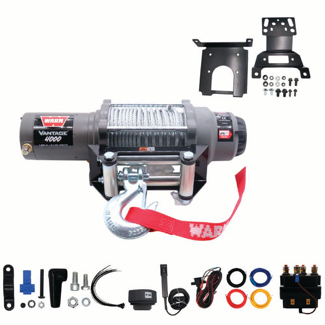 WARN Vantage 4000 Winch & Mount Kit(108214 92332)for 2014-2025 Polaris RZR XP 1000, RZR 900, General 1000 Models - Bolt-On Black Powder-Coated Steel Plate Compatible with Pro Vantage & Vantage Winches