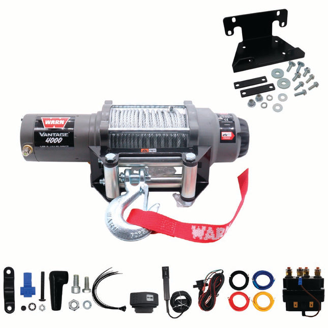 WARN Vantage 4000 Winch and Mount Kit (108214 95740) for 2016-2024 Yamaha Grizzly 700 & Kodiak 700 - Heavy-Duty Steel Bolt-On Plate Compatible with ProVantage and Vantage Winches