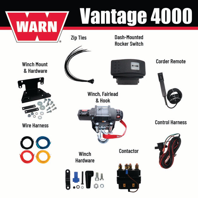 WARN Vantage 4000 Winch and Mount Kit (108214 95740) for 2016-2024 Yamaha Grizzly 700 & Kodiak 700 - Heavy-Duty Steel Bolt-On Plate Compatible with ProVantage and Vantage Winches