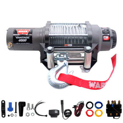 WARN Vantage 4000 12V DC Electric Winch for ATV UTV Side-by-Side - 4000 lb Pull Capacity, 55 Ft 7/32" Steel Wire Rope, Roller Fairlead, Fully Sealed, 3-Stage Planetary, Wired Remote (108214)