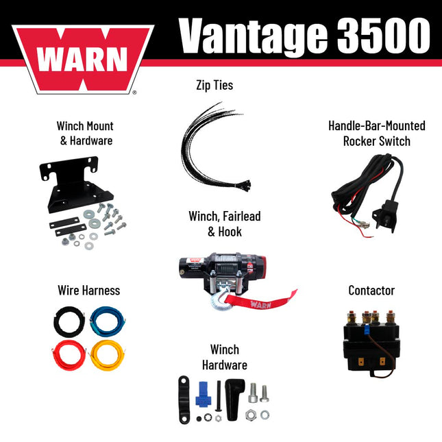 WARN ProVantage 3,500 Winch and Mount Kit (108216 95740) for 2016-2024 Yamaha Grizzly 700 & Kodiak 700 - Heavy-Duty Steel Bolt-On Plate Compatible with ProVantage and Vantage Winches