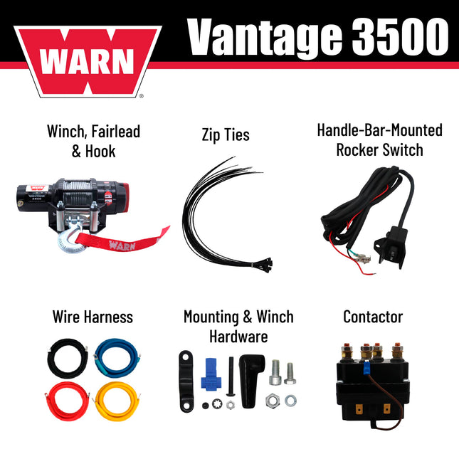 WARN ProVantage 3500 12V Electric Winch for ATV UTV Side-by-Side - 3500 lb Pulling Capacity, 50 Ft Steel Wire Cable, Roller Fairlead, Fully Weather-Sealed, Planetary Gear, Remote (108216)