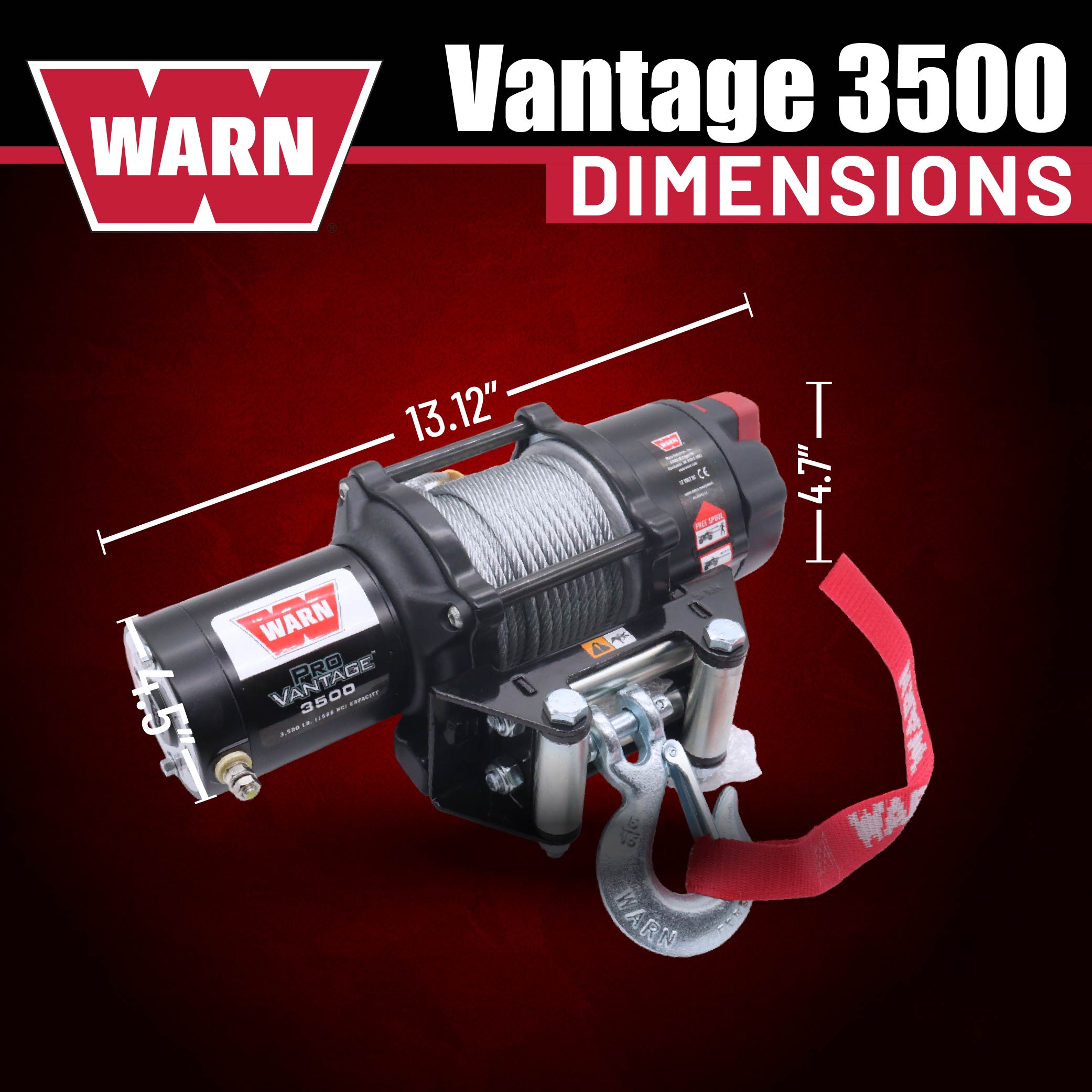 WARN ProVantage 3500 12V Electric Winch for ATV UTV Side-by-Side - 3500 lb Pulling Capacity, 50 Ft Steel Wire Cable, Roller Fairlead, Fully Weather-Sealed, Planetary Gear, Remote (108216)