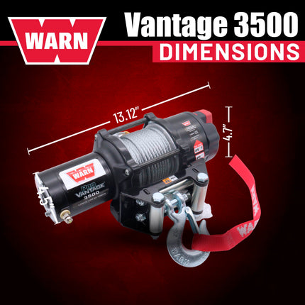 WARN ProVantage 3500 12V Electric Winch for ATV UTV Side-by-Side - 3500 lb Pulling Capacity, 50 Ft Steel Wire Cable, Roller Fairlead, Fully Weather-Sealed, Planetary Gear, Remote (108216)