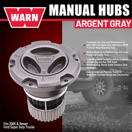 WARN 108325 Premium Manual Locking Hubs for 2005–2026 Ford Super Duty F‑250, F‑350, F‑450, and F‑550 – 35‑Spline, Heavy‑Duty Manual Hubs, Set of 2 (Argent Gray)