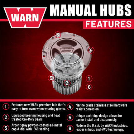 WARN 108325 Premium Manual Locking Hubs for 2005–2026 Ford Super Duty F‑250, F‑350, F‑450, and F‑550 – 35‑Spline, Heavy‑Duty Manual Hubs, Set of 2 (Argent Gray)