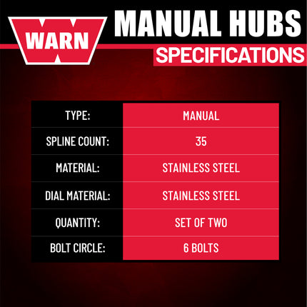 WARN 108325 Premium Manual Locking Hubs for 2005–2026 Ford Super Duty F‑250, F‑350, F‑450, and F‑550 – 35‑Spline, Heavy‑Duty Manual Hubs, Set of 2 (Argent Gray)