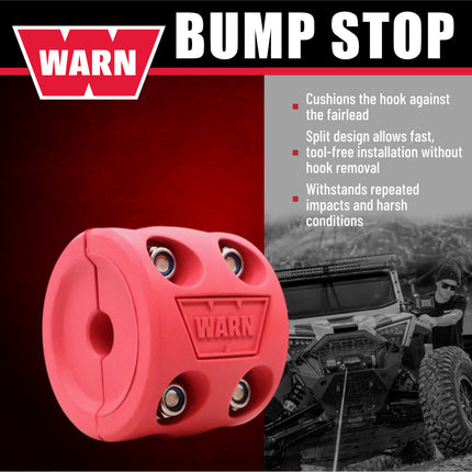 WARN 108789 Winch Hook Rubber Bump Stop – Split Design,(Red) Protects Fairlead & Winch Components  Universal Fit for Most Winch Hooks  Heavy‑Duty Rubber Construction