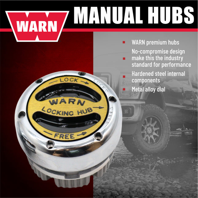 WARN 20990 Premium Manual Locking Hubs – 19‑Spline, Heavy‑Duty Manual 4WD Hubs with Mounting Hardware, Set of 2 for Reliable Off‑Road and Work Use
