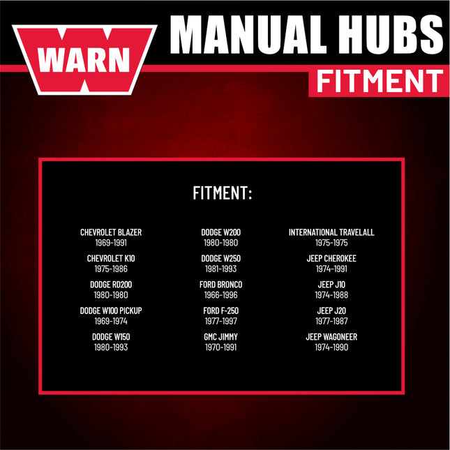 WARN 20990 Premium Manual Locking Hubs – 19‑Spline, Heavy‑Duty Manual 4WD Hubs with Mounting Hardware, Set of 2 for Reliable Off‑Road and Work Use