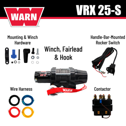 WARN VRX 25-S Powersport Winch – 2,500 lb Pulling Capacity, Synthetic Rope, Sealed Motor, All-Metal Gear Train, Waterproof Design for ATV/UTV Recovery and Trail Riding
