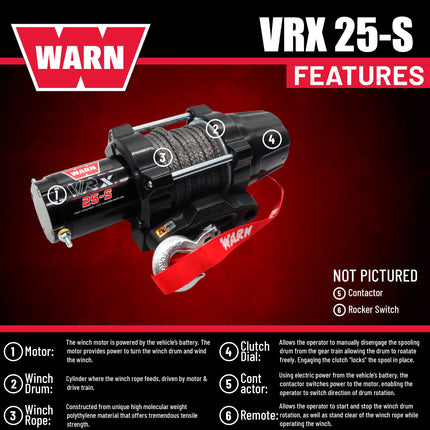 WARN VRX 25-S Powersport Winch – 2,500 lb Pulling Capacity, Synthetic Rope, Sealed Motor, All-Metal Gear Train, Waterproof Design for ATV/UTV Recovery and Trail Riding