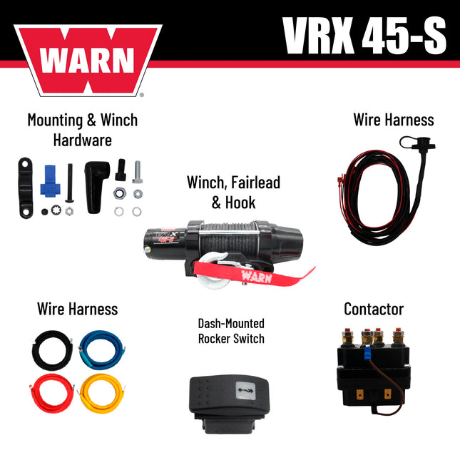WARN VRX 45-S Powersport Winch – 4,500 lb Pulling Capacity, Synthetic Rope, Sealed Motor, All-Metal Gear Train, Waterproof Construction for ATV/UTV Recovery, Trail Riding & Utility Work