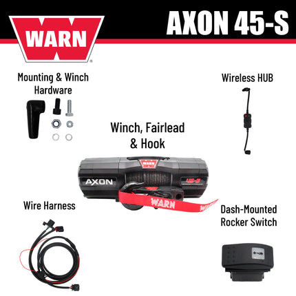 WARN AXON 45-S Powersport Winch – 4,500 lb Pulling Capacity, Synthetic Rope, Advanced Sealed Motor, IP68 Waterproof, All-Metal Gear Train for ATV/UTV Recovery, Trail Riding & Utility Work