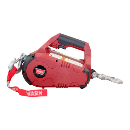 WARN 885001 PullzAll Corded 120V AC Portable Electric Winch with Steel Cable and Swiveling Anchor Hook for hoisting an engine block: 1,000 lb (1/2 Ton) Pulling Capacity, Variable Speed Control, Red