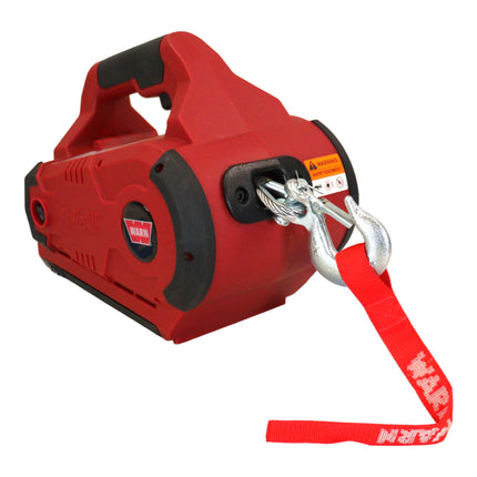WARN 885030 PullzAll Cordless 24V DC Portable Electric Winch with Steel Cable and 1 Rechargeable Battery Pack: 1/2 Ton (1,000 lb) Lifting/Pulling Capacity, Variable Speed, Red