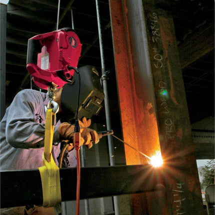 WARN 885030 PullzAll Cordless 24V DC Portable Electric Winch with Steel Cable and 1 Rechargeable Battery Pack: 1/2 Ton (1,000 lb) Lifting/Pulling Capacity, Variable Speed, Red