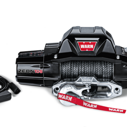 Warn ZEON 10-S 12V Electric Utility Winch - 10,000 lb Capacity, 100 ft 3/8 in Spydura Synthetic Rope, Polished Aluminum Hawse, Wired Remote, Durable Housing for Trucks SUVs Jeeps Off-Road - 89611