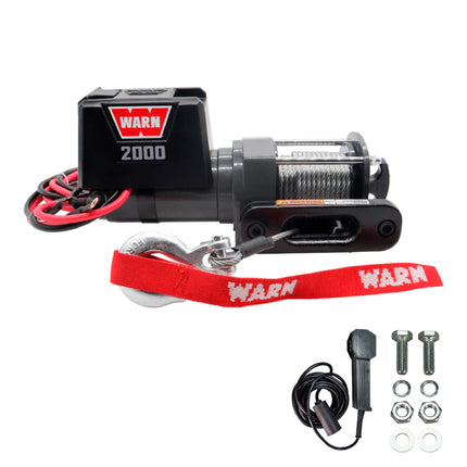 WARN 2000 DC 12V Electric Winch, 2000 lb Pulling Capacity | Steel Cable, Hook & Corded Remote | Portable, Compact Power for trailers, ATVs, Workshops, and General Utility Lifting & Pulling