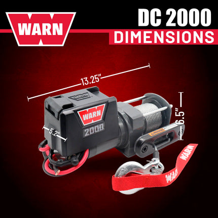 WARN 2000 DC 12V Electric Winch, 2000 lb Pulling Capacity | Steel Cable, Hook & Corded Remote | Portable, Compact Power for trailers, ATVs, Workshops, and General Utility Lifting & Pulling