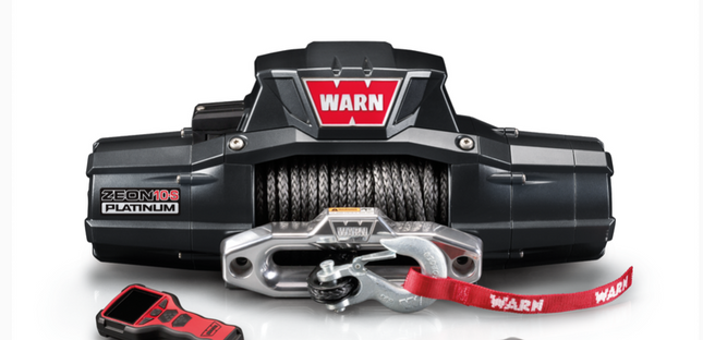 WARN ZEON 10-S Platinum 12V Winch - 10000 lb Capacity, 100ft Spydura Synthetic Rope, Hawse Fairlead, Advanced Wireless Remote, IP68 Waterproof, Heavy Duty for Trucks, Jeeps, SUVs & Off-Road (92815)