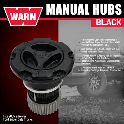 WARN 95060 Premium Manual Locking Hubs – 35 Spline – Fits 2005–2026 Ford Super Duty F‑250/F‑350/F‑450/F‑550 – Black Powder‑Coated – Set of 2 – Heavy‑Duty All‑Metal Construction