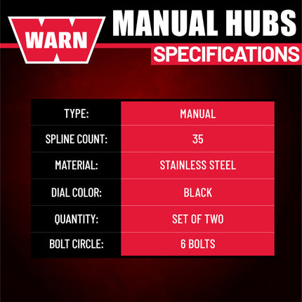 WARN 95060 Premium Manual Locking Hubs – 35 Spline – Fits 2005–2026 Ford Super Duty F‑250/F‑350/F‑450/F‑550 – Black Powder‑Coated – Set of 2 – Heavy‑Duty All‑Metal Construction