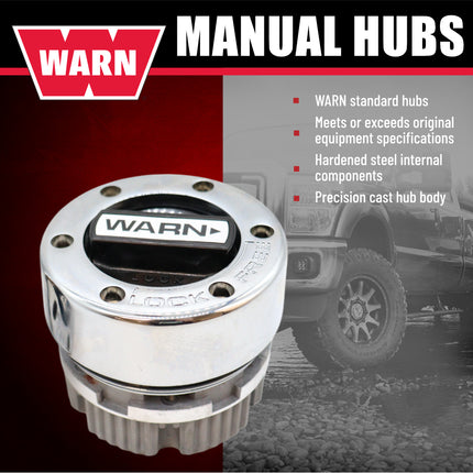 WARN 9790 Standard Manual Locking Hubs – 19‑Spline, Chrome/Black, Set of 2 for Reliable 4WD Engagement and Durable Off‑Road Performance