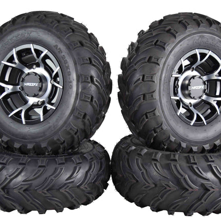 MASSFX MS 26x9-12 26x11-12 Tire w/ Black 12x7 4/156 Rims Wheel & Tire Kit