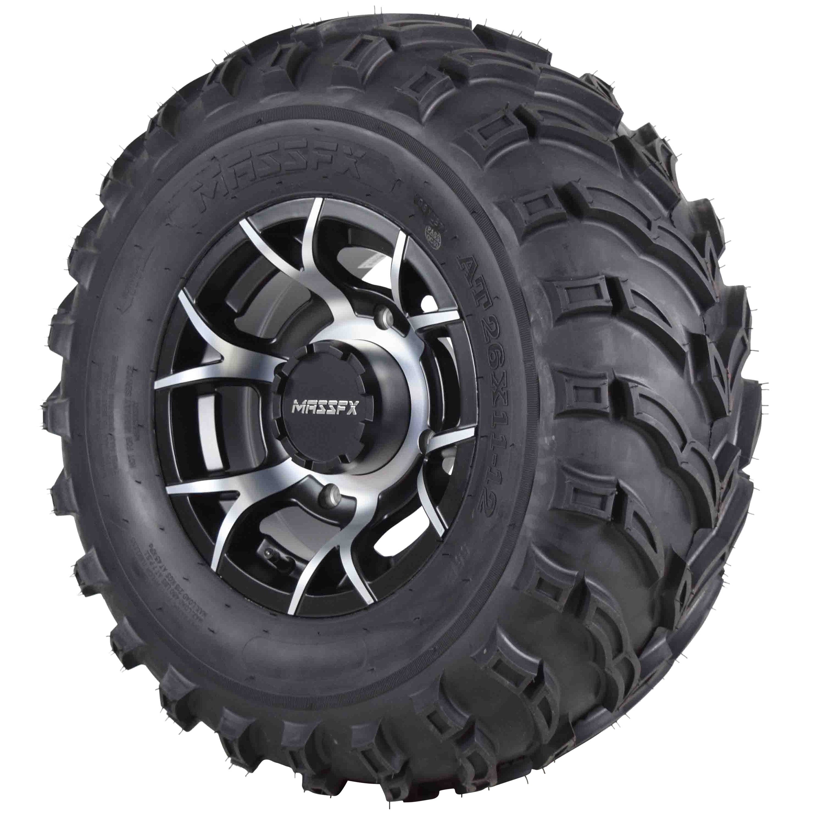 MASSFX MS 26x9-12 26x11-12 Tire w/ Black 12x7 4/156 Rims Wheel & Tire Kit