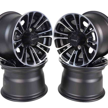 MASSFX 10x7 Golf Cart Rims with 4/101.6 or 4 on 4" Bolt Pattern-Matte Black-4 pk