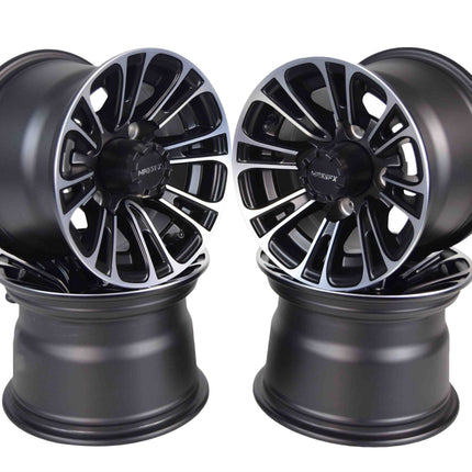 MASSFX 10x7 Golf Cart Rims with 4/101.6 or 4 on 4" Bolt Pattern-Matte Black-4 pk