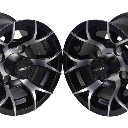 MASSFX 10x7 Golf Cart Rims with 4/101.6 or 4 on 4" Bolt Pattern-Matte Black-2 pk