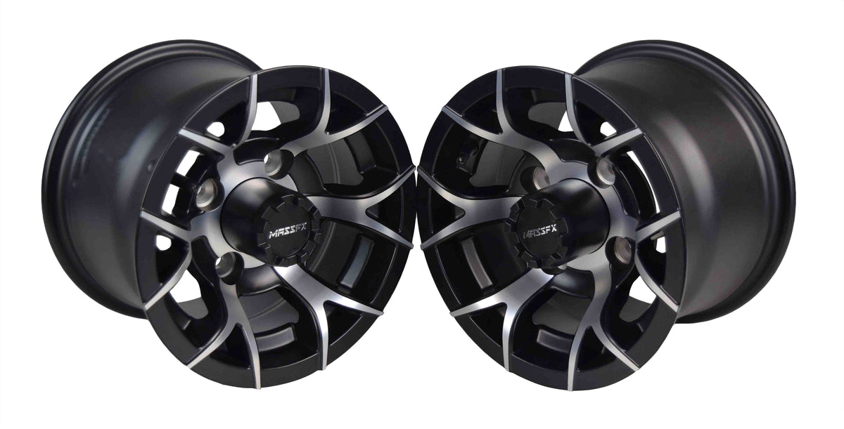 MASSFX 10x7 Golf Cart Rims with 4/101.6 or 4 on 4" Bolt Pattern-Matte Black-2 pk