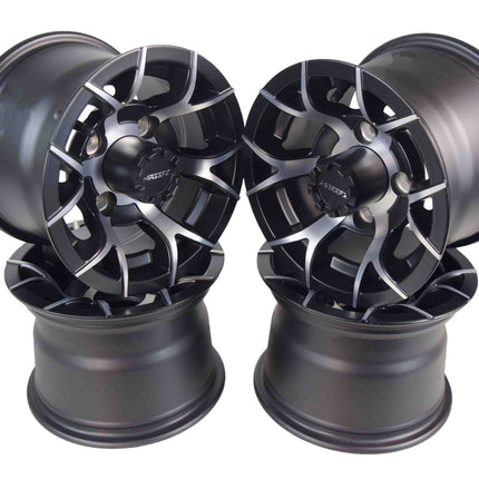 MASSFX 10x7 Golf Cart Rims with 4/101.6 or 4 on 4" Bolt Pattern-Matte Black-4 pk