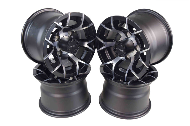 MASSFX 10x7 Golf Cart Rims with 4/101.6 or 4 on 4" Bolt Pattern-Matte Black-4 pk