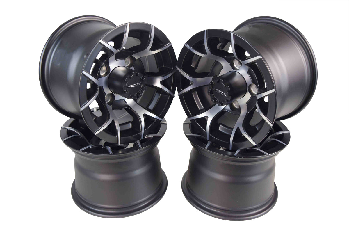 MASSFX 10x7 Golf Cart Rims with 4/101.6 or 4 on 4" Bolt Pattern-Matte Black-4 pk