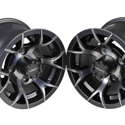 MASSFX 10x7 Golf Cart Rims with 4/101.6 or 4 on 4" Bolt Pattern-Gun Metal Grey-2 pk