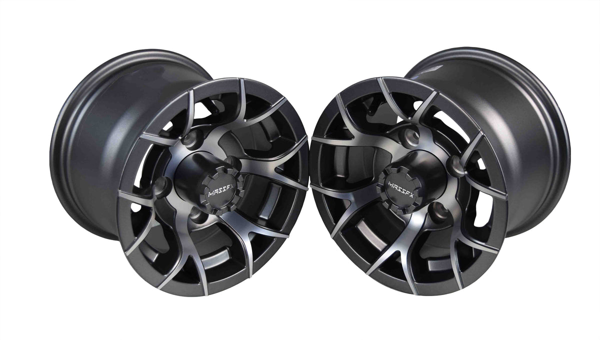 MASSFX 10x7 Golf Cart Rims with 4/101.6 or 4 on 4" Bolt Pattern-Gun Metal Grey-2 pk