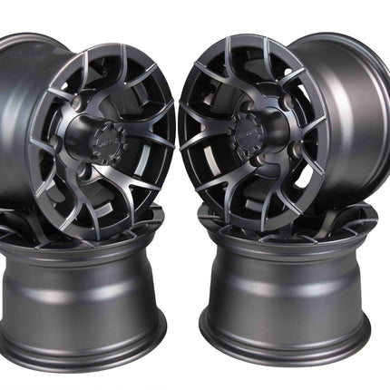 MASSFX 10x7 Golf Cart Rims with 4/101.6 or 4 on 4" Bolt Pattern-Gun Metal Grey-4 pk