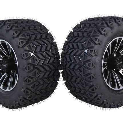 MASSFX SL 20x10-10 Front/Rear Golf Cart Tire, QUAKE Black Wheel 10x7 4/101.6 2pk