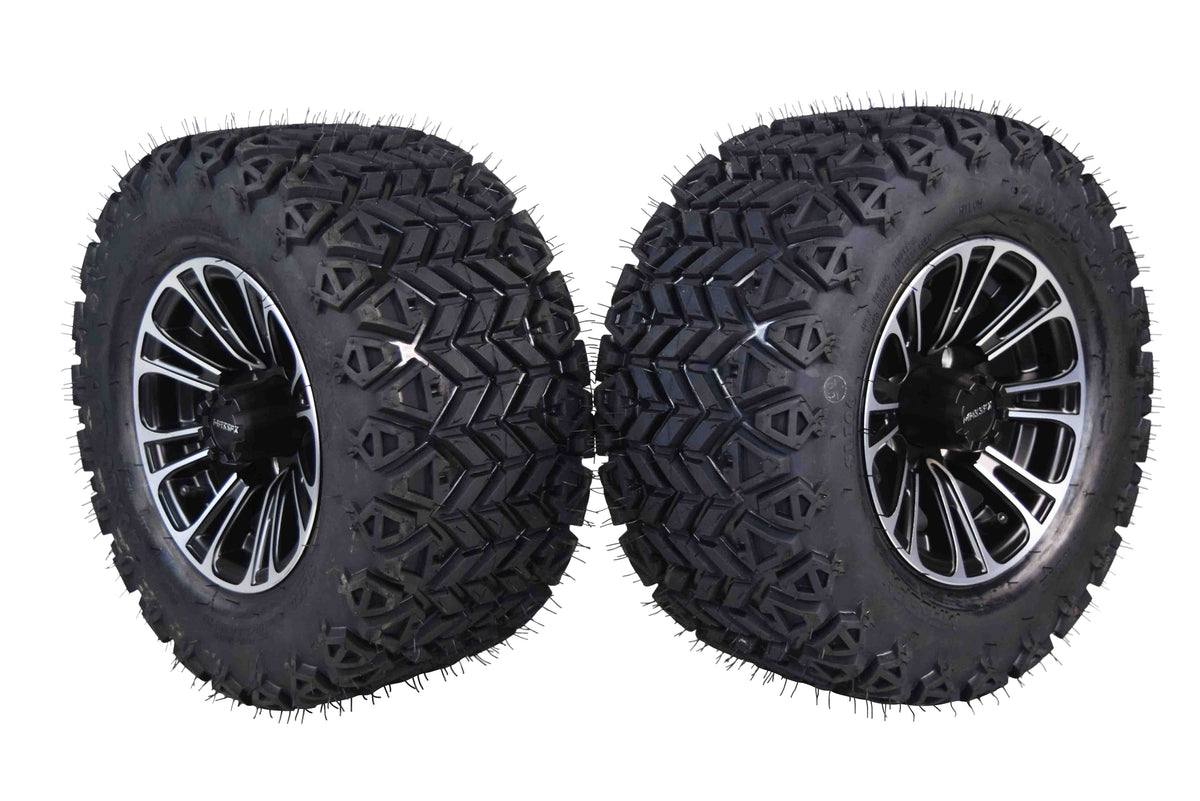 MASSFX SL 20x10-10 Front/Rear Golf Cart Tire, QUAKE Black Wheel 10x7 4/101.6 2pk