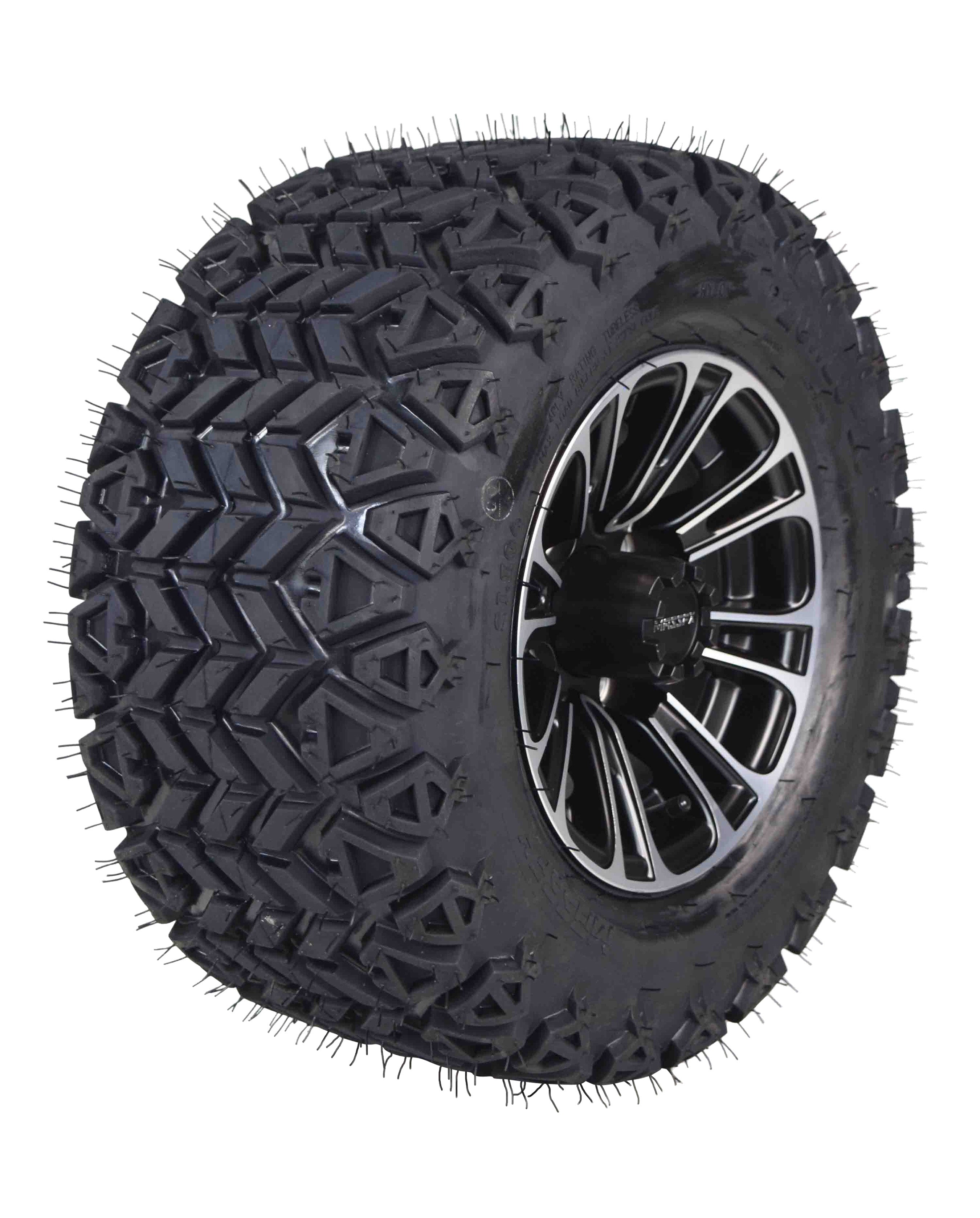 MASSFX SL 20x10-10 Front/Rear Golf Cart Tire, QUAKE Black Wheel 10x7 4/101.6 2pk