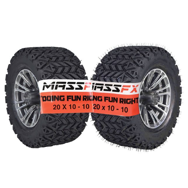MASSFX SL 20x10-10 Front/Rear Golf Cart Tire, QUAKE  Grey Wheel 10x7 4/101.6 2pk