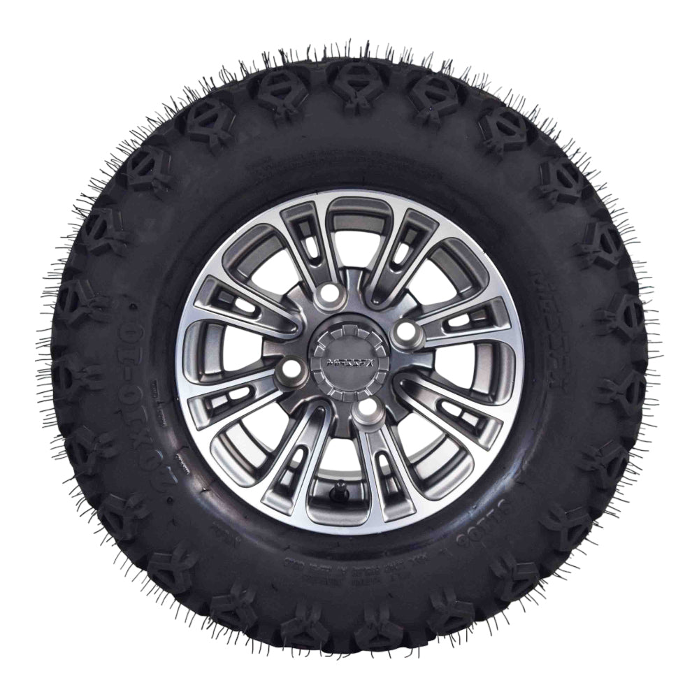 MASSFX SL 20x10-10 Front/Rear Golf Cart Tire, QUAKE  Grey Wheel 10x7 4/101.6 2pk