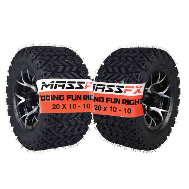 MASSFX SL 20x1010 F/R Golf Cart Tire, PIT VIPER Blk Grey 10x7 4/101.6 2pk