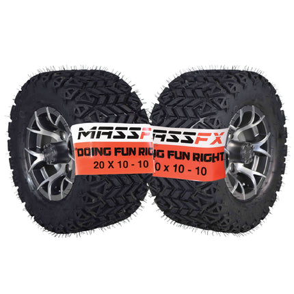 MASSFX SL 20x1010 F/R Golf Cart Tire, PIT VIPER Blk Wheel 10x7 4/101.6 2pk