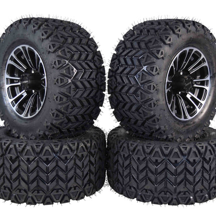 MASSFX SL 20x10-10 F/R Golf Cart Tire, QUAKE Black Wheels 10x7 4/101.6 4pk